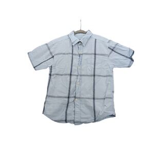 Vintage 1972 Boys Button Down Shirt Size S 6-7 Blue Plaid Short Sleeve Cotton
